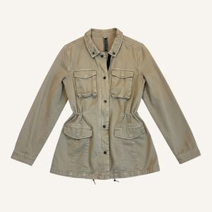 W118 by Walter Baker Khaki Utility Chore‎ Jacket Pockets Drawstring Waist Size S